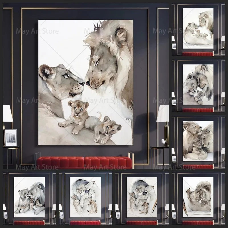

Modern Animal Loving Lion Family Canvas Painting Posters Prints Wall Art Pictures for Living Room Home Wall Decoration Cuadros