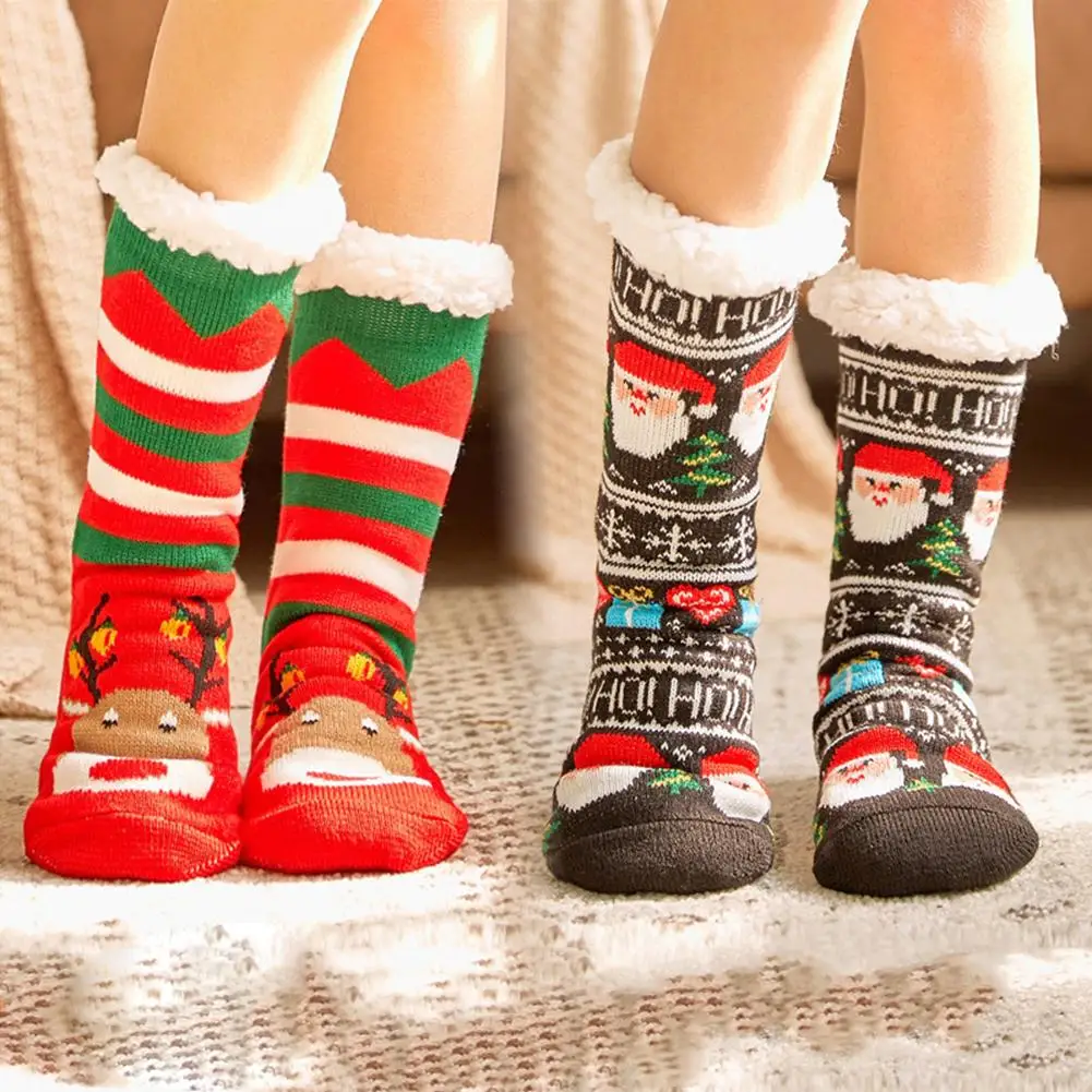 Зимние нескользящие носки тапочки из кораллового флиса с рисунком