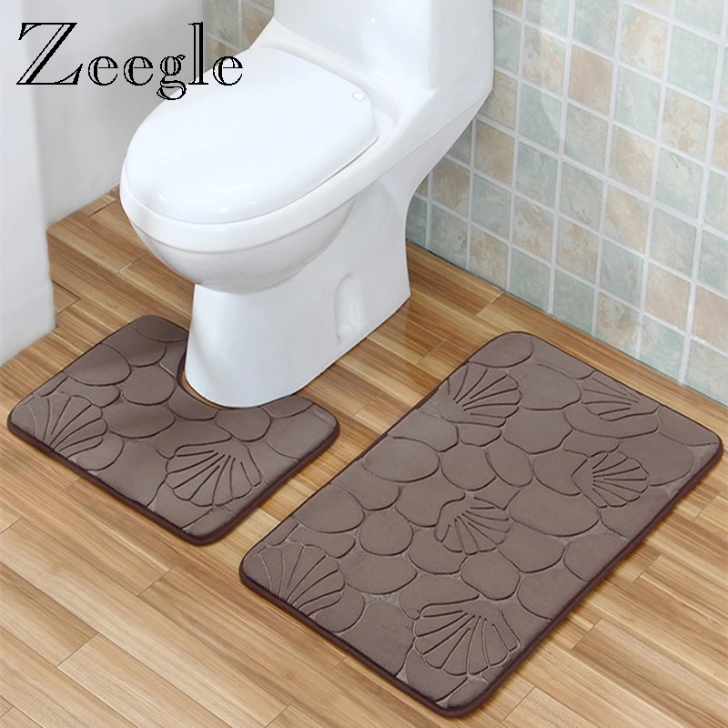 

Zeegle 3D Flannel Non-slip Bathroom Bath Mats Set Toilet Rugs Absorbent Shower Room Floor Mat Foot Pad Washable Bathroom Carpet