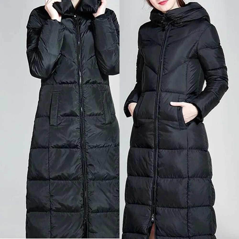 

fashion White duck down warm X-Long Slim parkas coat female hooded size thicker down coat jacket chaqueta mujer