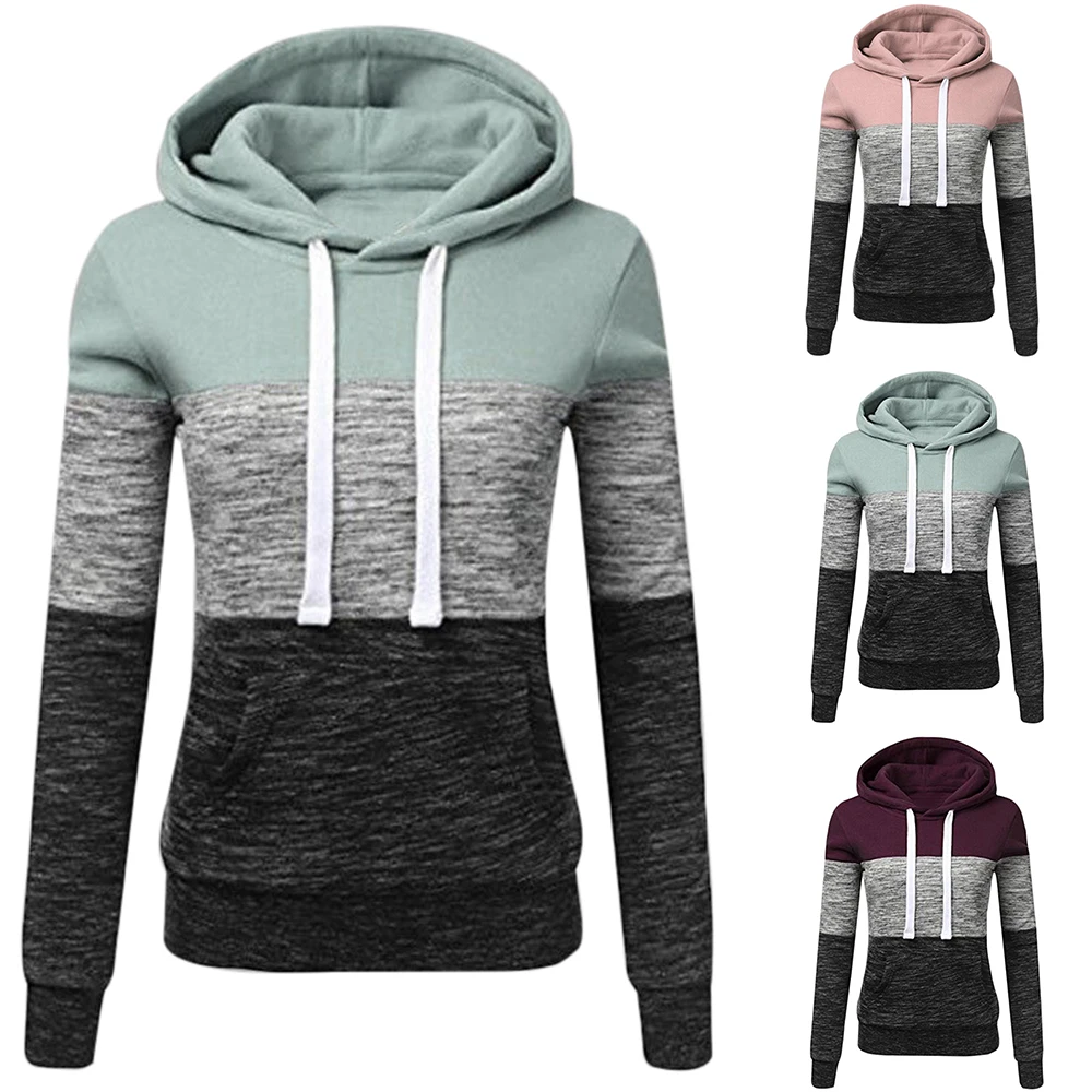 Женские Модные полосатые толстовки с капюшоном повседневные теплые пуловеры