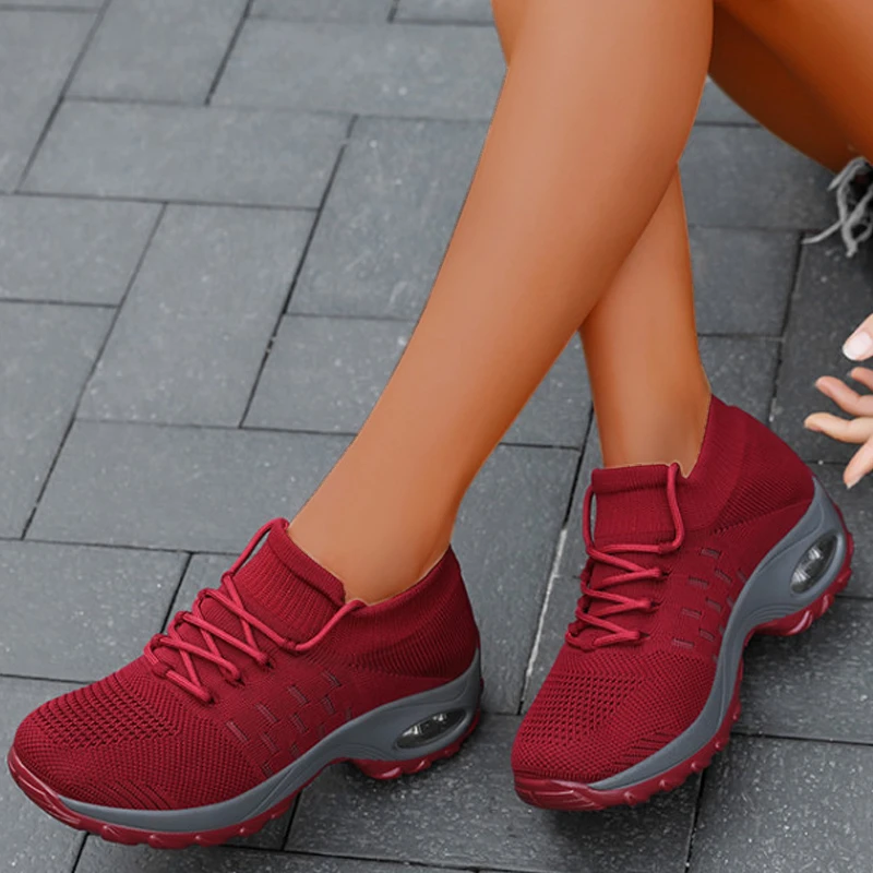 Кроссовки носки женские на платформе уличные туфли танкетке шнуровке теннисные