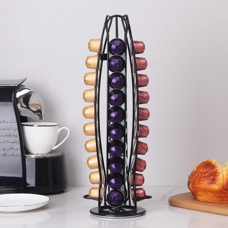 

Капсула Nespresso с черным держателем, вращающаяся металлическая подставка с покрытием из нержавеющей стали, для кофе, 40 шт. капсул Nespresso