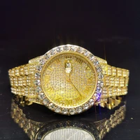 missfox full diamond mens gold watches roman numerals dial round quartz watches for man blingbling fashion mens wristwatch