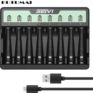 8 slots smart fast charger lcd display battery charger for 18650 ni mh ni cd aa aaa micro usb usb type c usb cable included free global shipping
