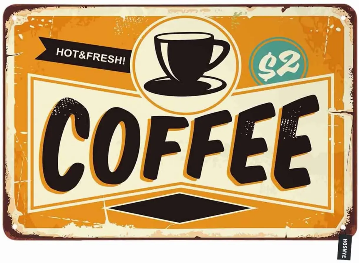 

HOSNYE Coffee Shop Tin Sign Vintage Lettering Hot Fresh and A Cup of Coffee Design Vintage Metal Tin Signs