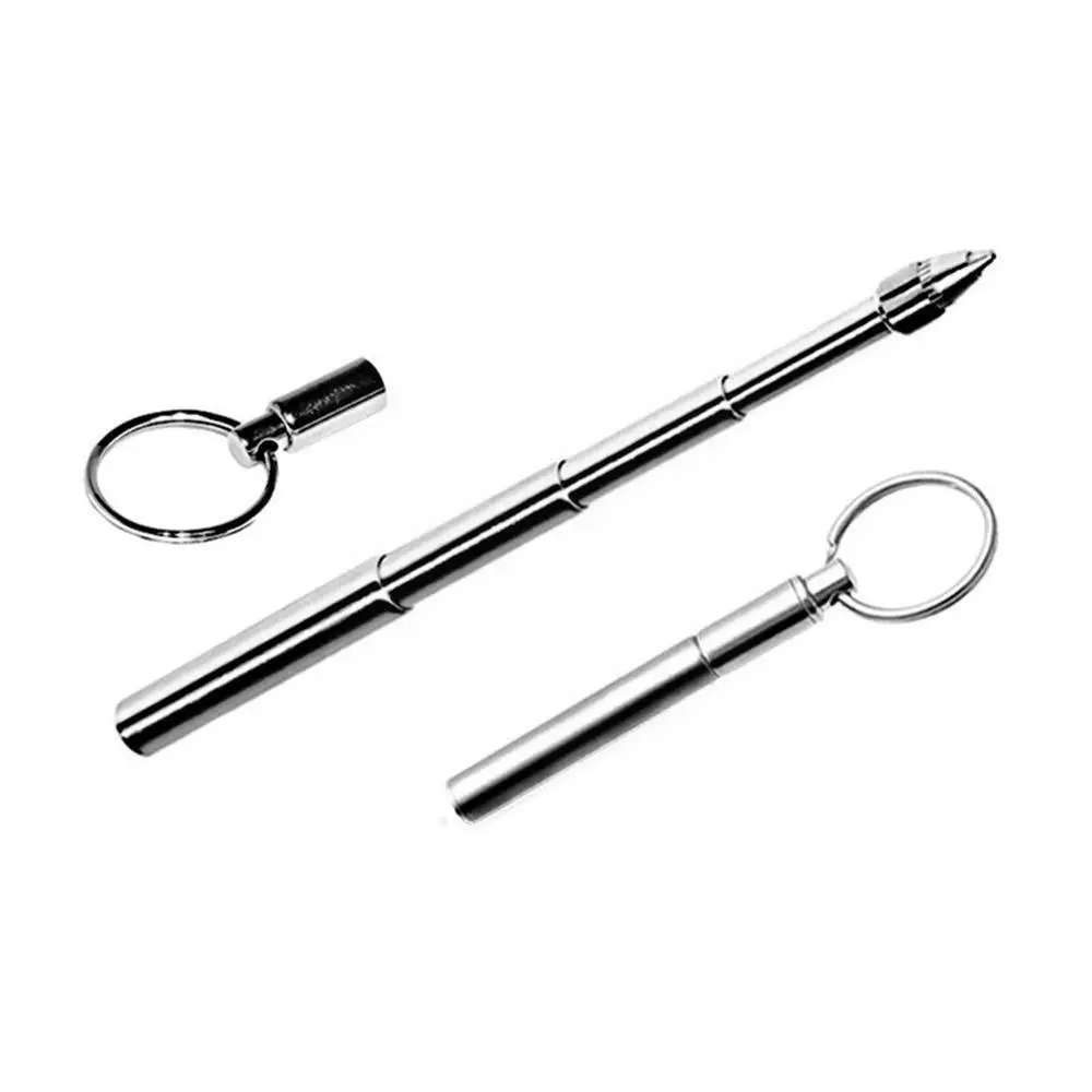 1pc Mini Metal Ring Steel Telescopic Pen Tool Chain Point Ball Telescoping A8i6 |