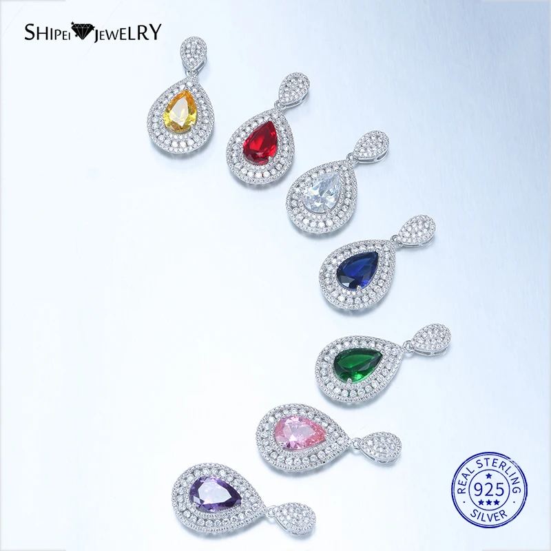 

Shipei 100% Sterling Silver Fine Jewelry Ruby Emerald Sapphire Water Drop Pendant Necklace for Women Anniversary Gift