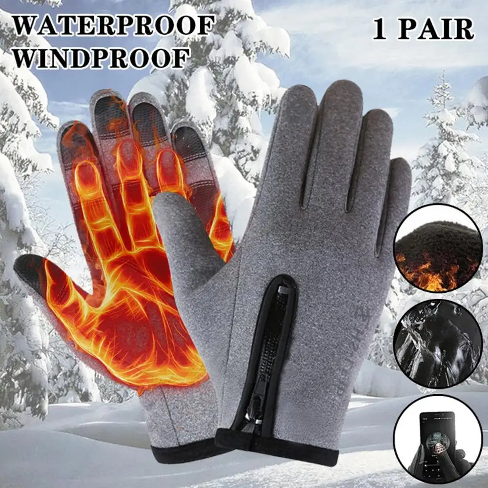 

Fleece Windproof Warm Gloves Outdoor Cycling Mountaineering Ski Biking Zipper Gloves Full Finger Touch Screen Gloves