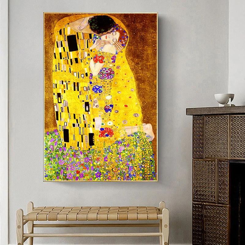 

Classic Artist Gustav Klimt kiss Abstract Oil Painting on Canvas Print Poster Modern Art Wall Pictures For Living Room Cuadros