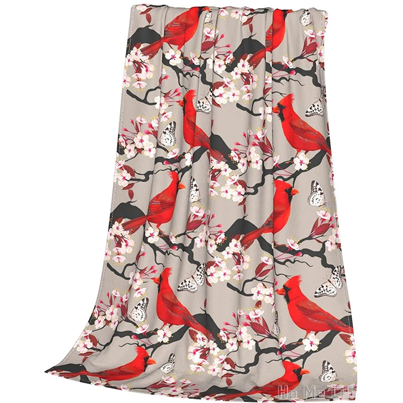 

Cardinals Birds Cherry Flowers Soft Lightweight Warm By Ho Me Lili Flannel Blanket For Couch Bed Sofa Travel Camping Use