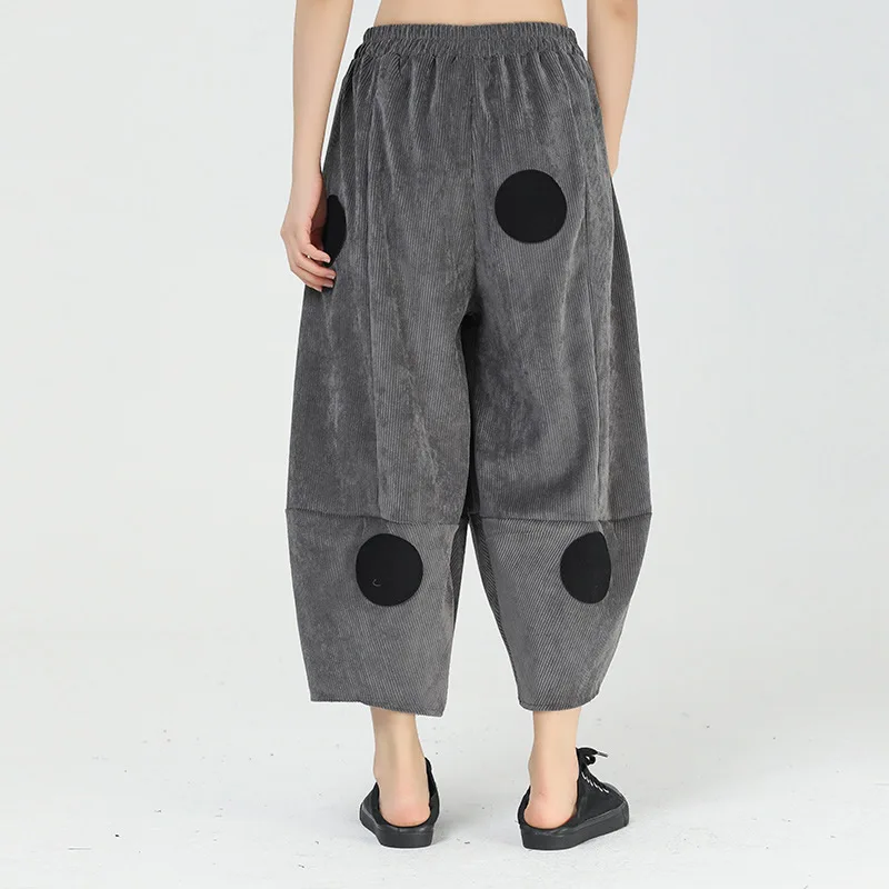 XITAO Dot Vintage Pants Women Ankle Length Winter Appliques Tide Fashion New Streetwear Harem Style Elastic Waist Pocket ZY3212