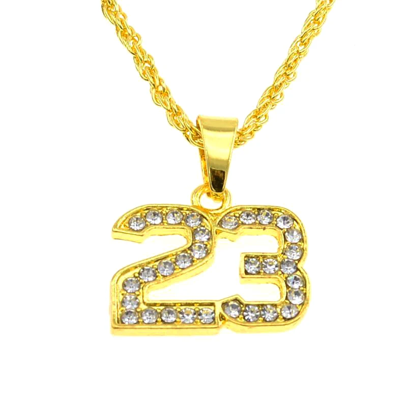 Модное ожерелье горный хрусталь хип хоп баскетбол номер 23 ожерелье s& Pandents Bling золото кубинская цепь ожерелье ювелирные изделия для мужчин