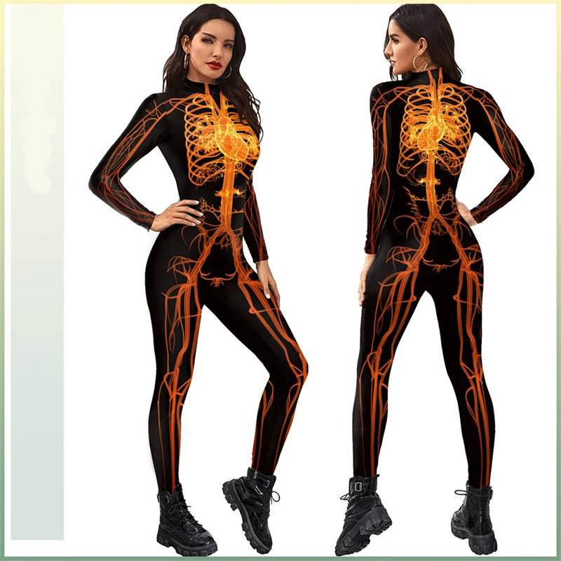 Halloween 2022 Unisex Jumpsuit Human Meridian Digital Printing Funny Skinny Carnival Party Stage Performance Suit |