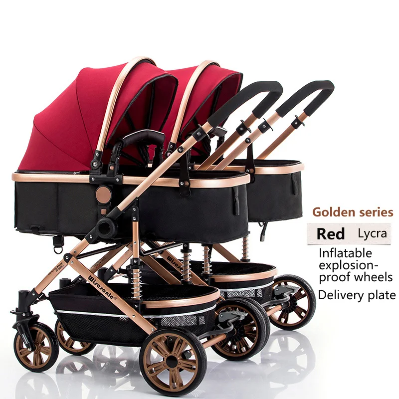 Babyfond легкая двойная коляска с высоким пейзажем, коляска может лежать, ударопрочная, складная, съемная коляска