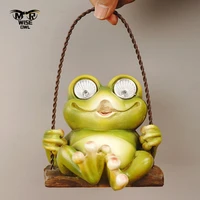 resin green swing frog statues solar led light figurines for outdoor home porch courtyard decoration aniaml ornaments wall decor