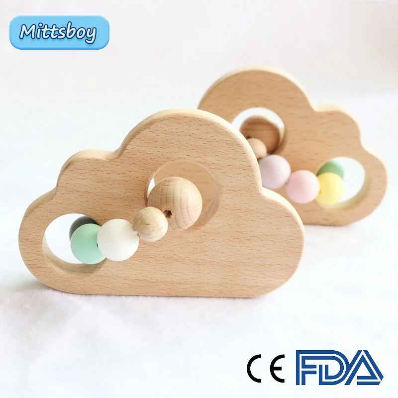 

Пищевой силикон буковая детская цепочка для соски-пустышки Мультяшные облака Прорезыватель деревянные бусины Фиксатор Зажим соска жевате...