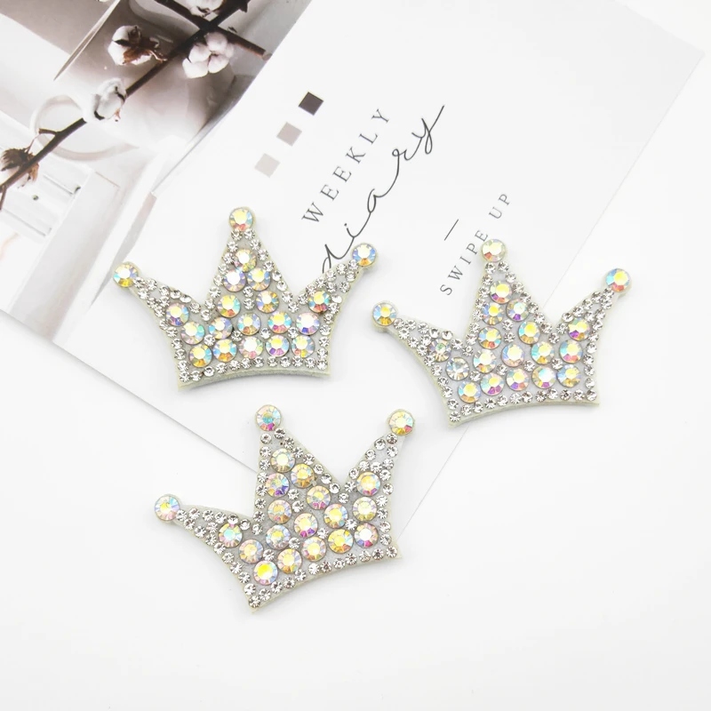 5.3*3,5 CM Fühlte Rückseite Diamant Perle Crown Patches Appliques Für Handwerk Kleidung Nähen Liefert DIY Haar Clip Zubehör – Detail 4