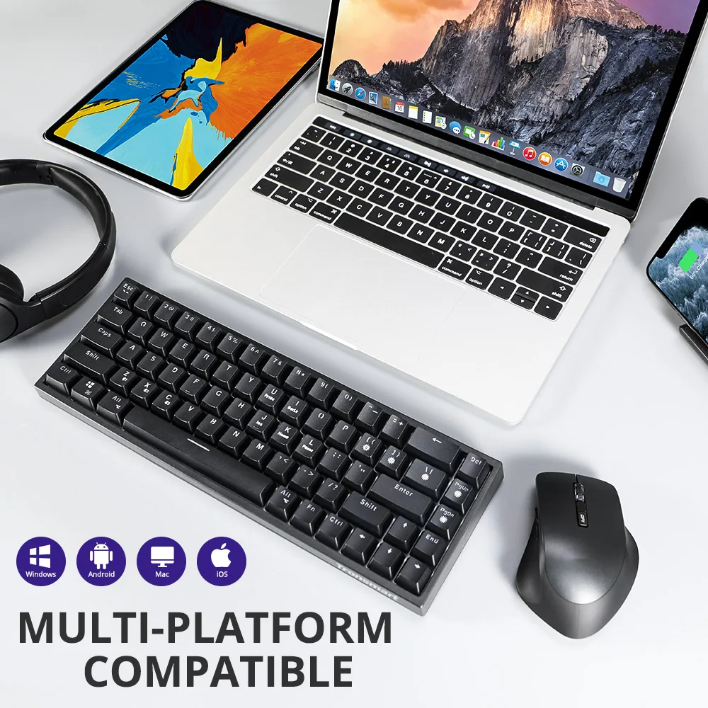 

Tronsmart Elite Mechanical Keyboard Blue Switches Gaming Keyboard support Bluetooth/Wired/2.4G Connection, Anti-ghosting for PC