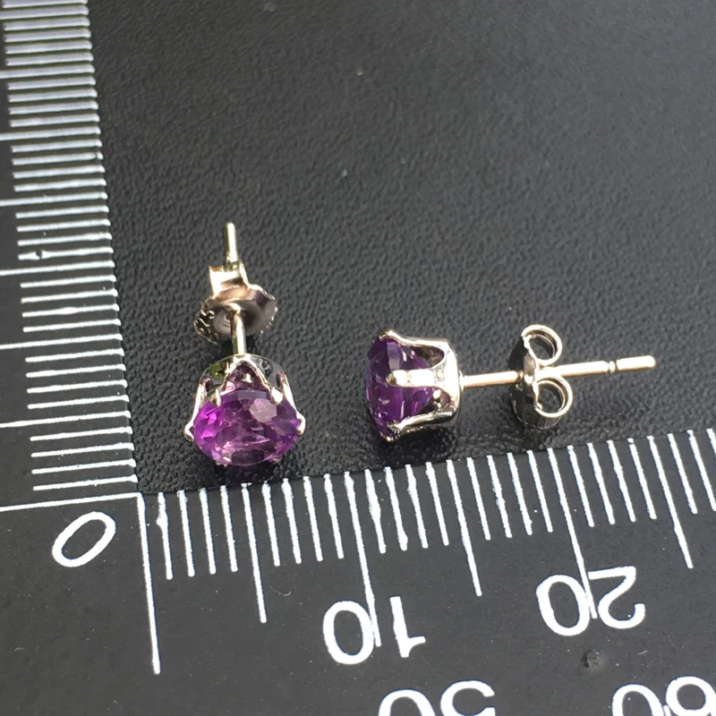 Женские свадебные серьги-гвоздики CSJ из серебра 925 пробы с натуральным аметистом