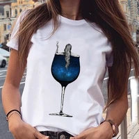 womens t shirt wine printing lady short sleeve casual cartoon tee fashion top graphic t shirt female t shirt clothing