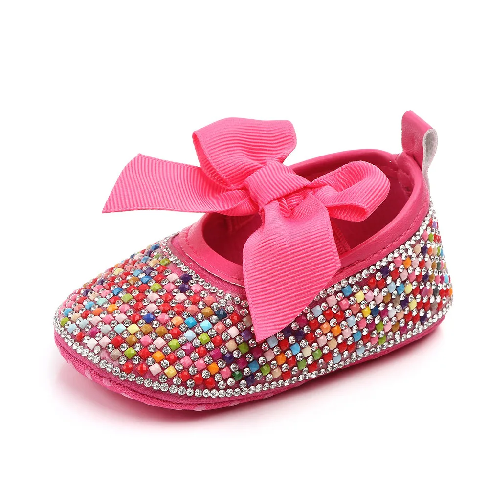 

diamond baby shoes Girls Princess Mary Jane shoes DIY Crystal Pearl baby shoes with Soft Soled Anti-Slip Bow Shoe Footwear