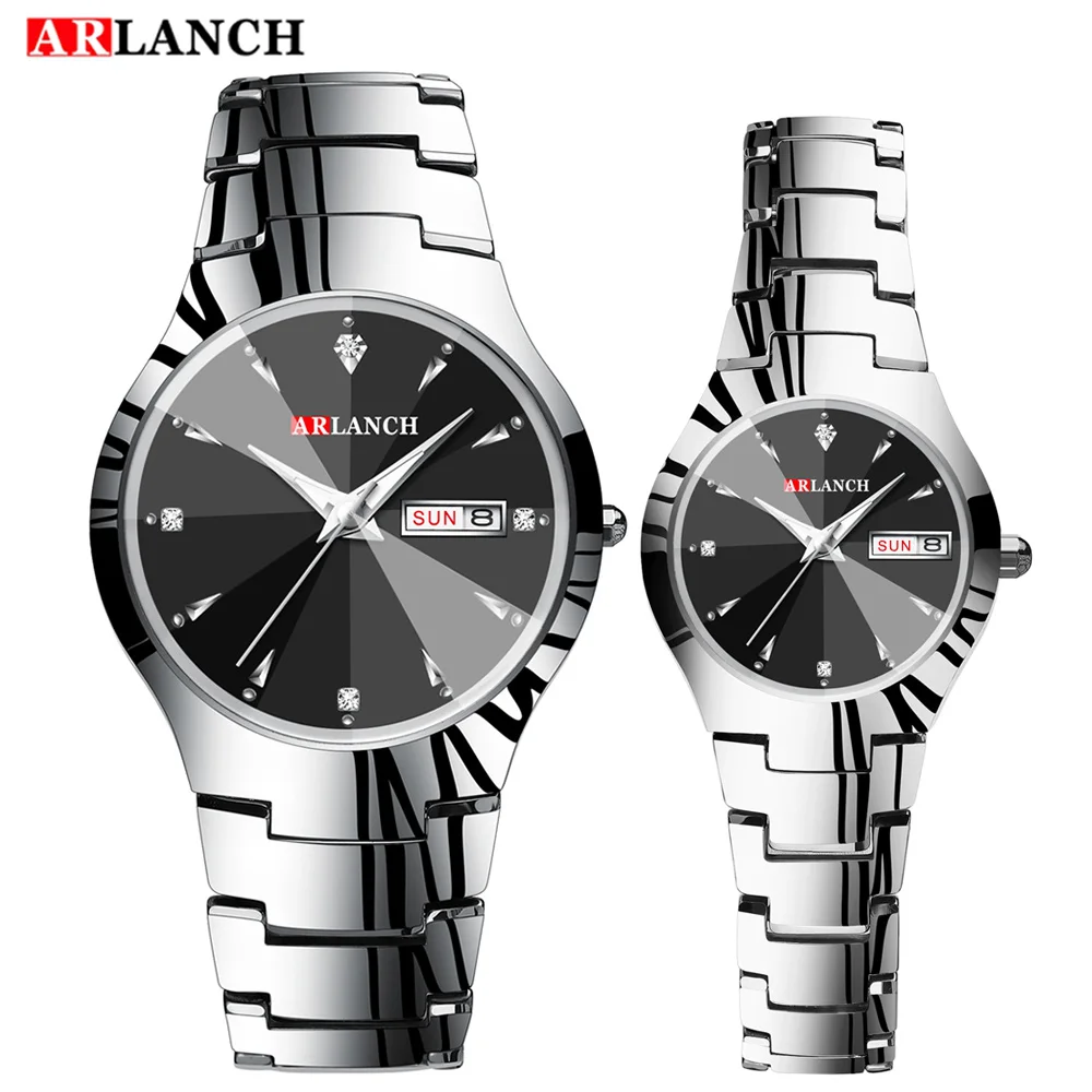 Couple silver black ARLANCH новые брендовые парные часы мужские часы женские из нержавеющей стали модные часы reloj hombre reloj mujer - Цвет: Couple silver black