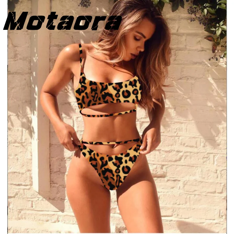 

Hollow Out Push Up Swimsuit Women High Waist Bathing Suit Brazilian Leopart Two Pieces Swimwear Girl Sexy Two Pieces Bikinis Set