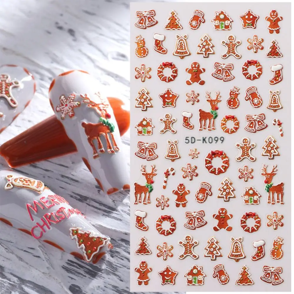 

1PC 5D Embossed Nail Sticker Winter Festive Design Xmas Decal Snowflakes Bird Gingerbread Man Nail Art Decoration Manicure Tools