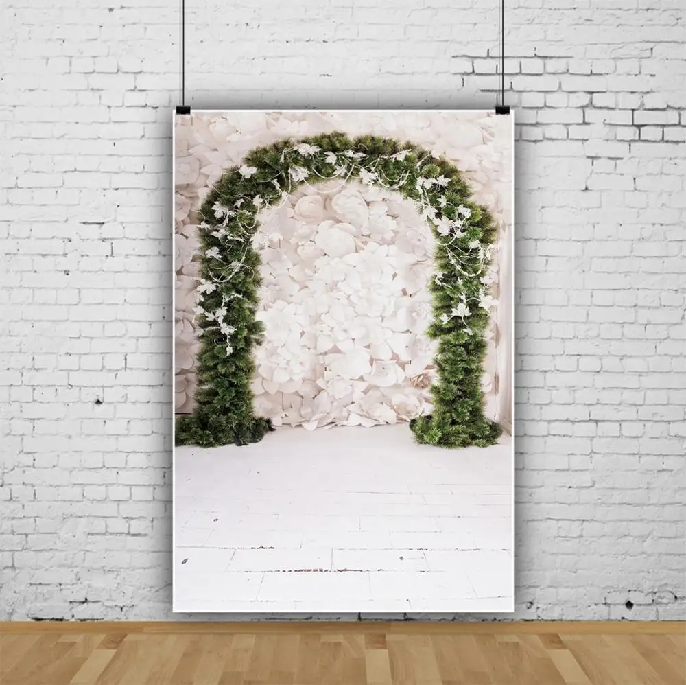 

White Flowers Wall Brick Floor Wedding Photocall Photographic Backgrounds Portrait Child Photography Backdrops For Photo Studio