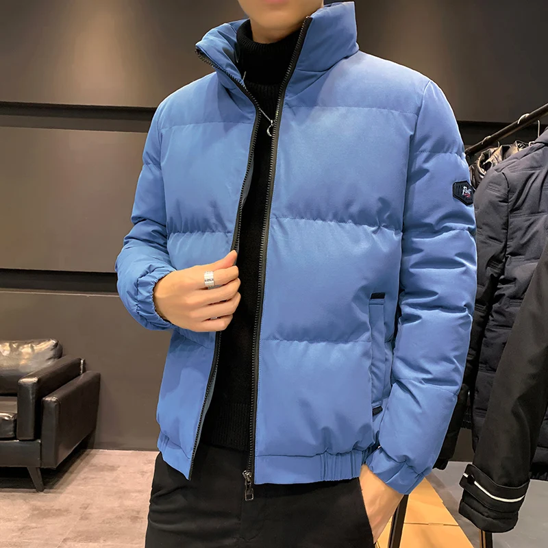 Зимние мужские парки уличная одежда однотонная Корейская с воротником-стойкой