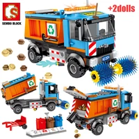 sembo city street view pizza takeaway car building blocks creative sanitation cleaning vehicle figures bricks toys for children