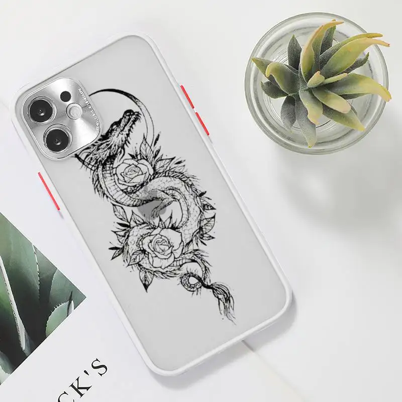 

Dragon God Pattern Phone Case For iPhone 12 11 Mini Pro XR XS Max 7 8 Plus X Matte transparent White Cover