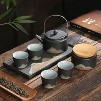 portable black pottery travel tea set 1 teapot 4 cups household chinese kung fu teaset traveller tea ceremony accessories zh525