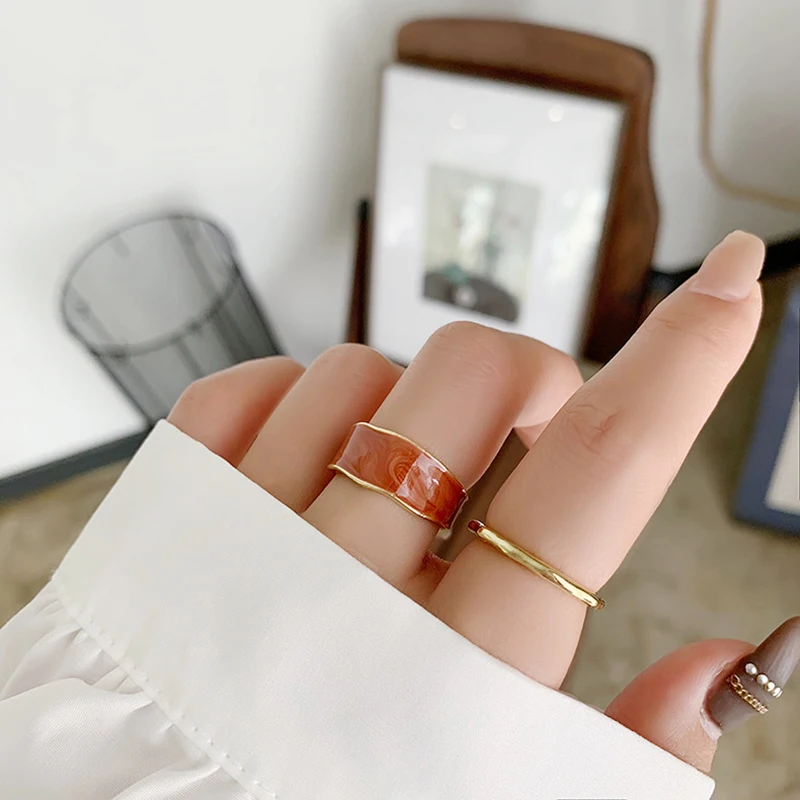 

Fashion Simple Opening Drip Glaze Ring Minimalist Red Green Color Geometric Round Adjustable Ring For Women Cocktail Ring