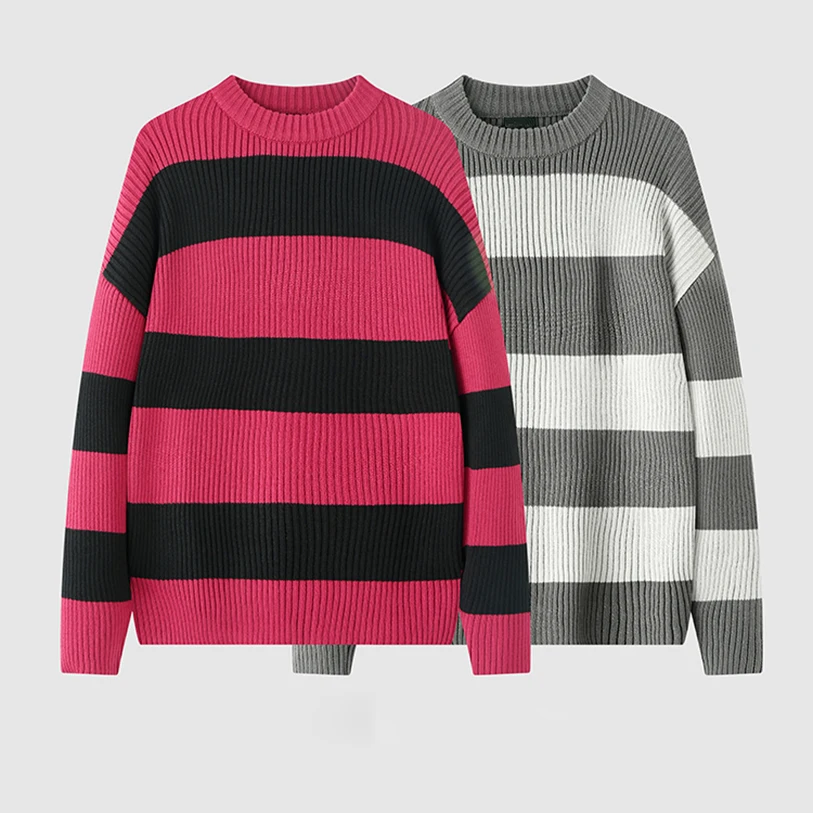 

2021 Autumn and winter sweaters men and women loose casual round neck striped trend hip-hop long-sleeved letters couple models