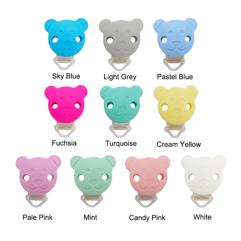 Chenkai-Clips de oso de silicona sin BPA para beb&eacute;, soporte de pl&aacute;stico de dibujos animados, cadena de chupete infantil, accesorios de lactancia, 10 piezas-4