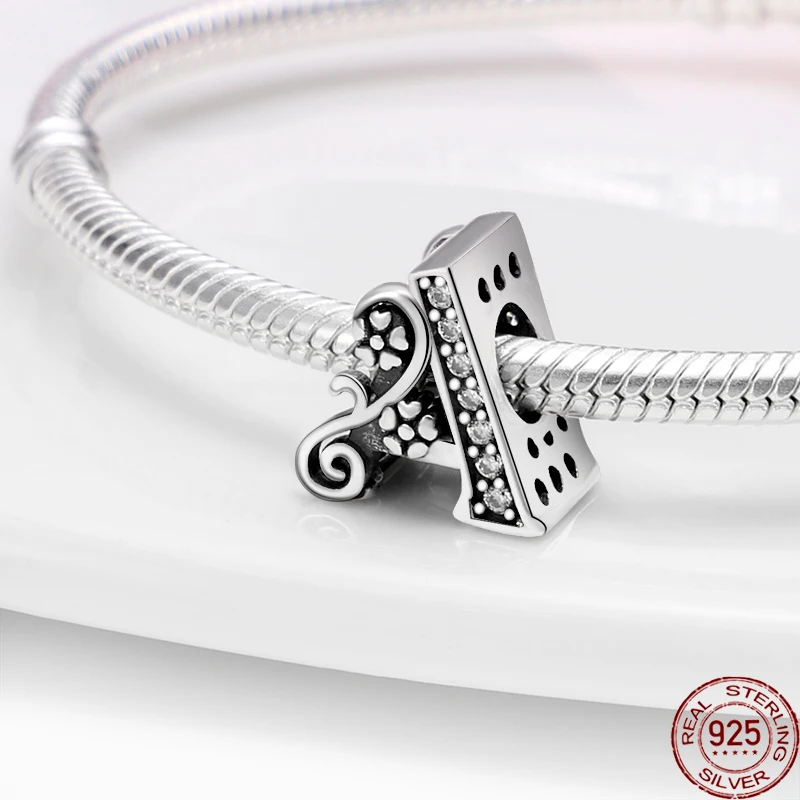 

plata charms of ley 925 Sterling Silver Letter Flower Shape A Charms Beads Fit Original Pandora Bracelet Making Fashion Jewelry