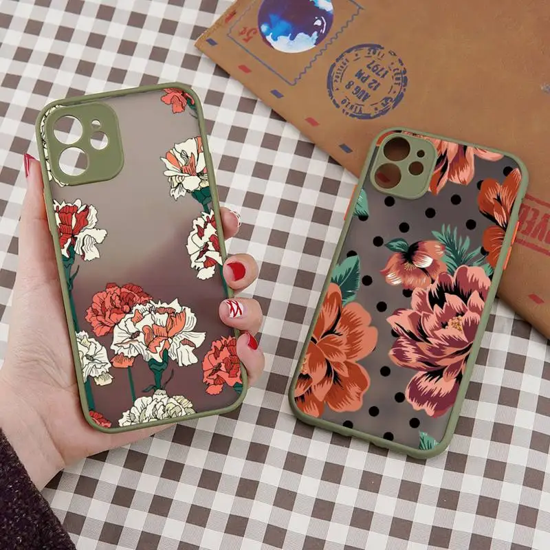 

Fashion Flower Phone Case For iPhone 12 11 Mini Pro XR XS Max 7 8 Plus X Matte transparent Back Cover