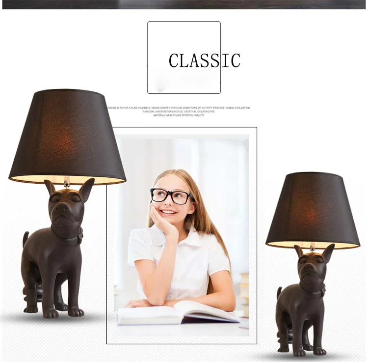 Postmodern minimalist Black Dog LED table Desk Lamp light Fixture Bedroom Ac90-260v resin standing reading lamp home Lighting