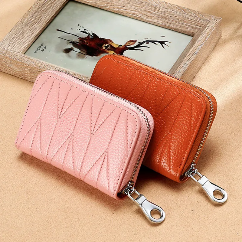 

Leather zipper card holder wallet RFID business credit card bag large capacity ladies hand wallet passport holder coin purse