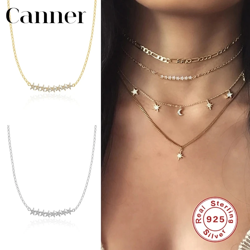 

Canner 925 Sterling Silver Choker Necklace Multiple Star Stackable Clavicle Necklaces For Women Fine Jewelry Collier Collares W5