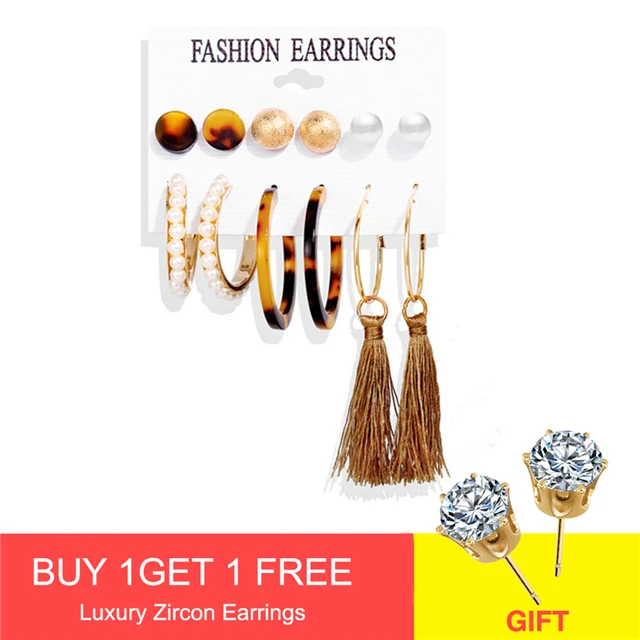Earrings Set 8 Новые женские акриловые геометрические серьги для женщин богемные серьги Набор DIY большие серьги в виде жемчужной капли модные ювелирные изделия - Окраска металла: Earrings Set 8
