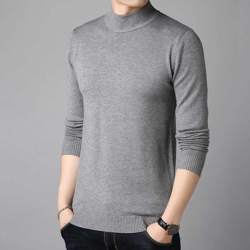 2019 повседневные мужские свитера бренд водолазка с высоким воротом сплошной цвет