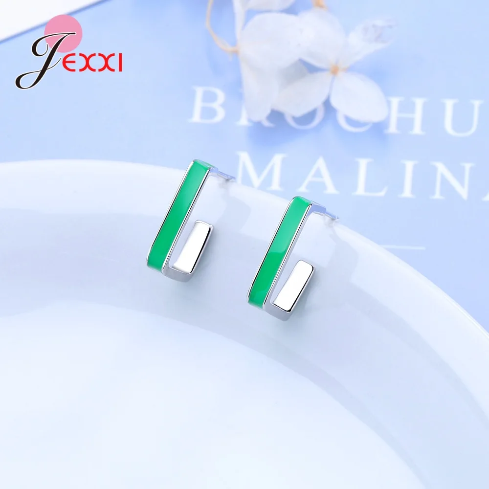 

Simple Drop Oil Green Hook Earrings 925 Sterling Silver C Shaped Design Ear Jewelry For Women Girl Gifts Ornament