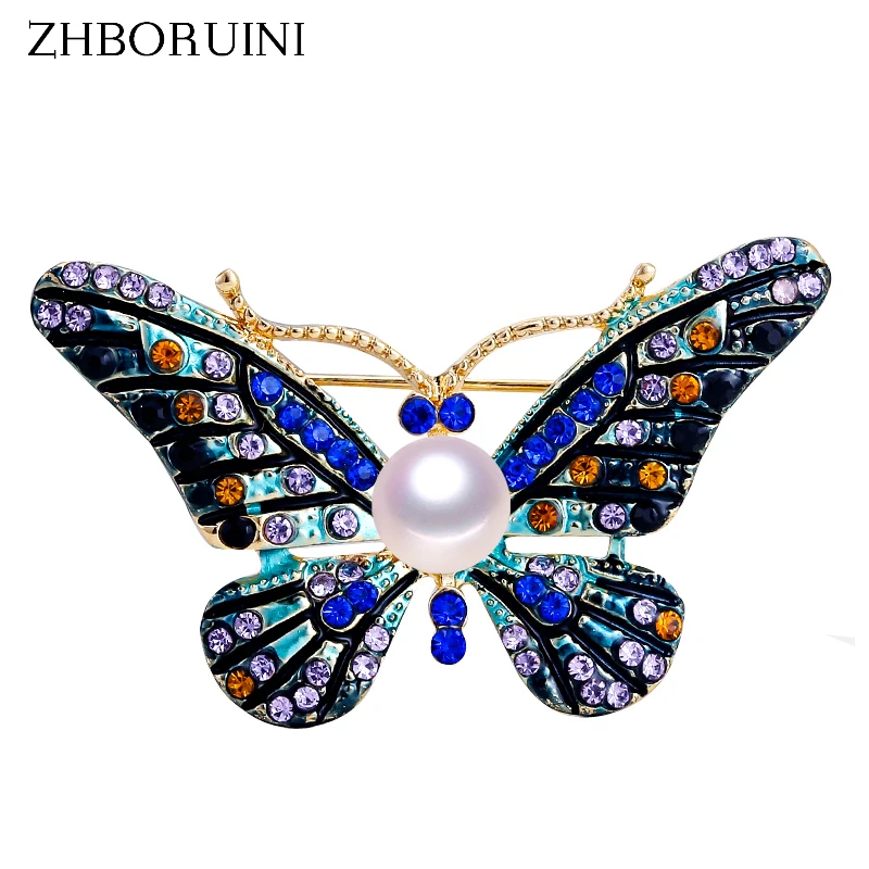 

ZHBORUINI New Natural Pearl Brooch Retro Butterfly Pearl Breastpin Freshwater Pearl Jewelry For Women Christmas Gift Accessories