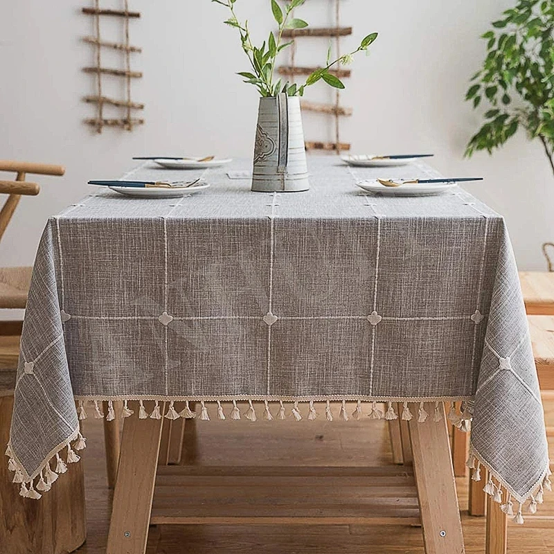 

Tablecloth, cotton and linen, wrinkle-free and fade-proof, washable embroidered tablecloth that can be used on the kitchen table