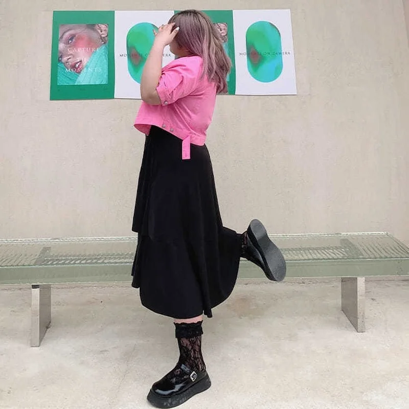 

HOUZHOU Plus Size Skirt Women 5xl Gothic Black Irregular Patchwork High Waisted Long Skirts Korean Fashion Harajuku Streetwear