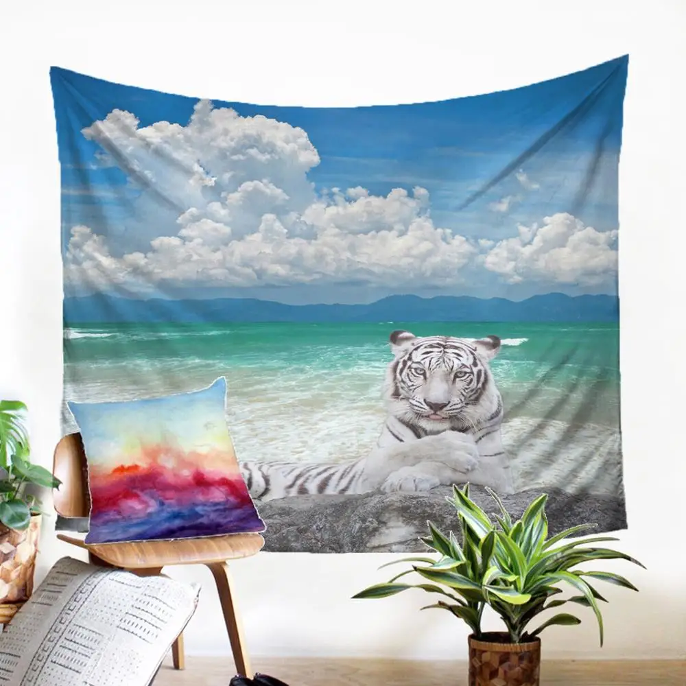 

Fabic Wall Tapestry White Tiger Pattern Throw Rug Beauteous Macrame Panel Modern Home Upholstery Farmhouse Decor