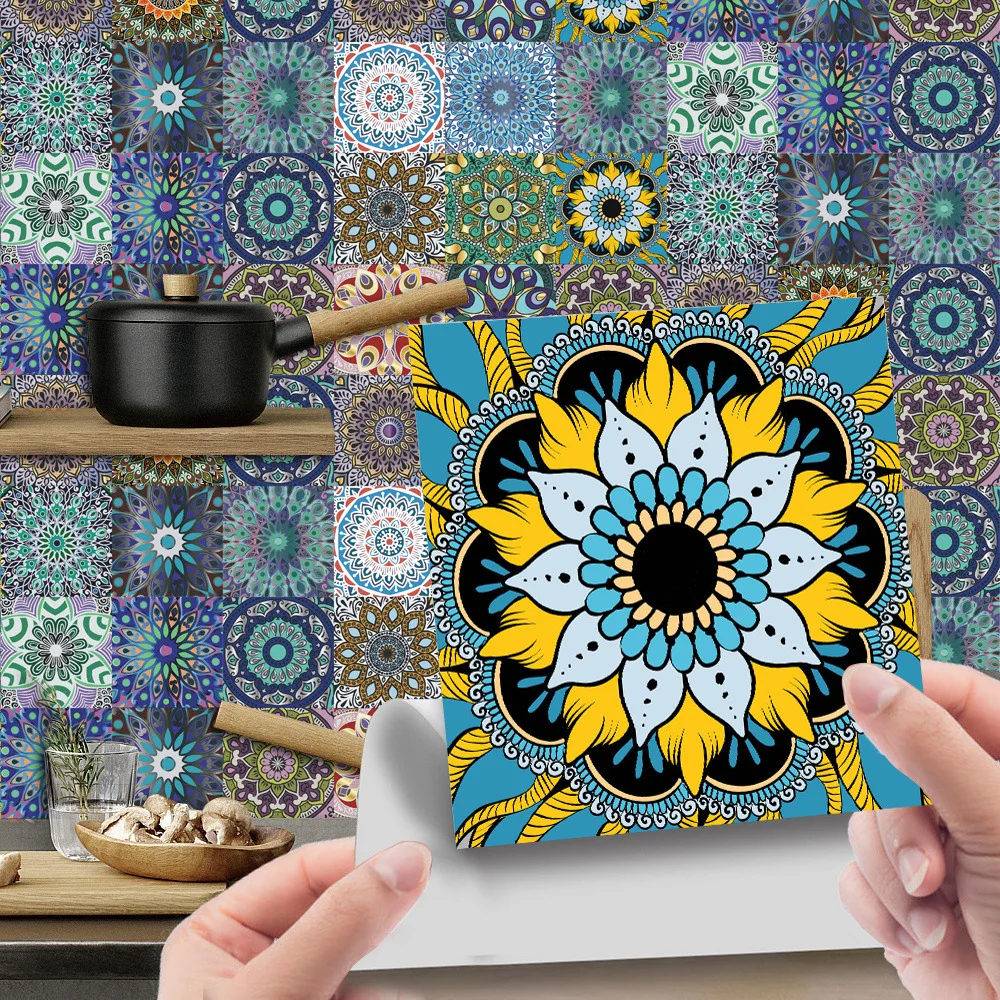 

Mandala Tile stickers Self-adhesive parquet retro old wall renovation wall sticker 24PCS 10cm&15cm&20cm PVC DIY wallpaper